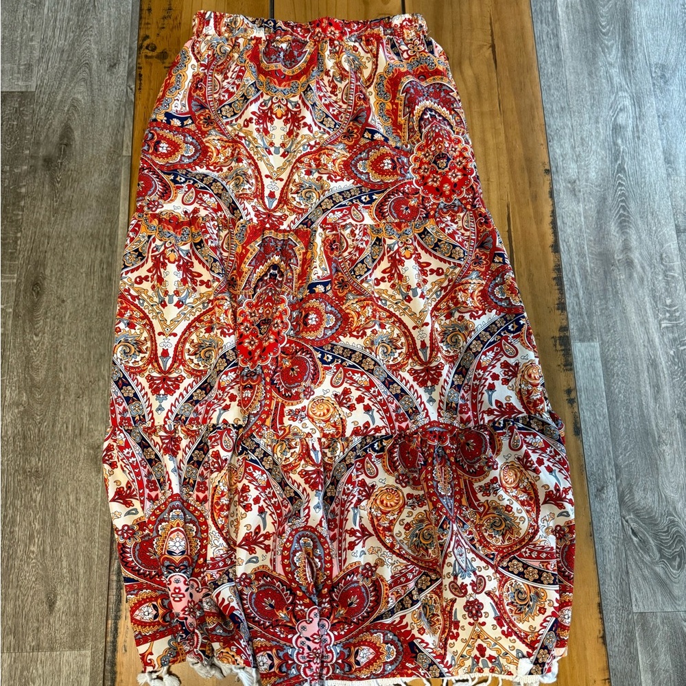 SHEIN Red and White Paisley Maxi Skirt